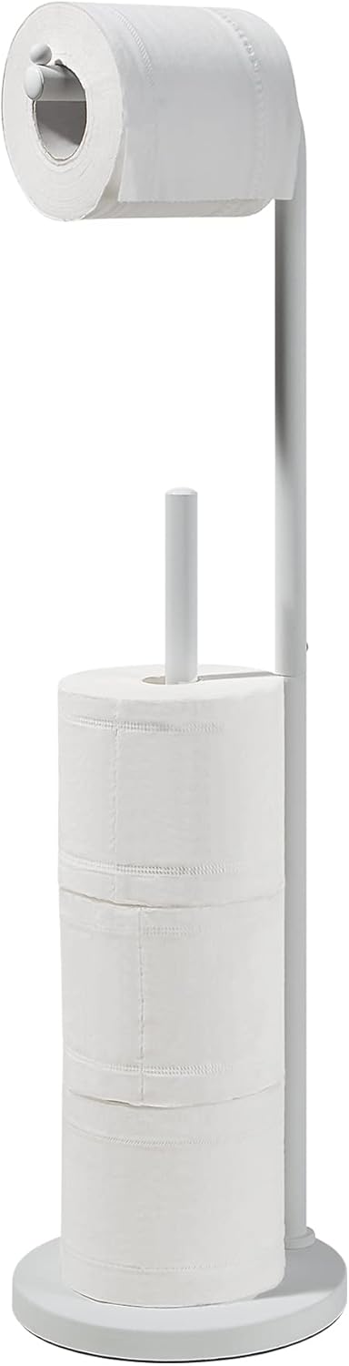 SunnyPoint Toilet Tissue Paper Roll Holder Round Base Stand with Reserve (WHT)