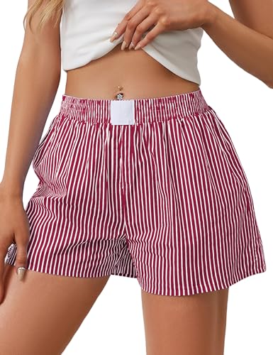 Image of Ythomm Womens Lounge Shorts Y2k Striped Print Elastic Waist Pajama Shorts Cute Boxers Bottoms With Pockets Comfy Sleepwear