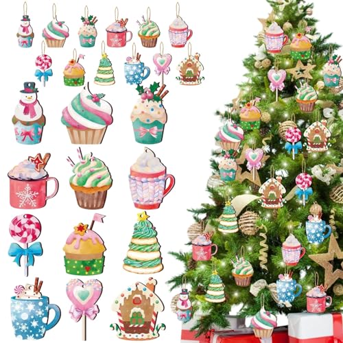 24 Stück Holzanhänger mit Süßigkeiten-Motiven, 8 cm...