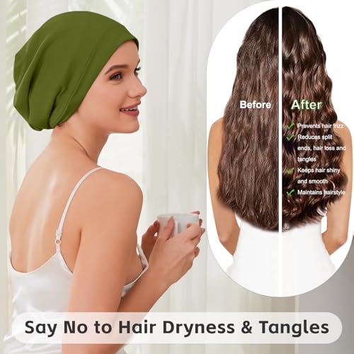 Image of ZHENSILK Silk Bonnet for Sleeping Women, Adjustable Silky Satin Lined Sleep Cap, Silk Hair Wrap Slouch Beanie Hat