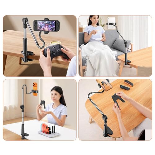 Image of GIFTMAX 100cm Adjustable Desk Phone Stand with 360 Rotation, Flexible Gooseneck Mobile Holder for 4-6.5 Inch Smartphones, Clamp Mount for Recording & Live Streaming (L-365 Desk Phone Stand)