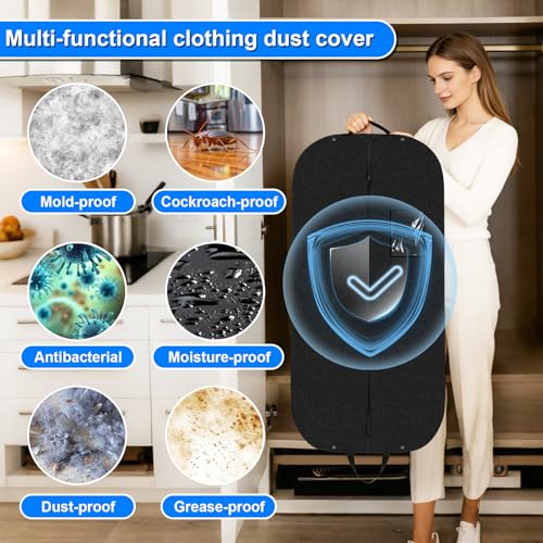 2 Stück Kleidersack,120 x 60 cm Schwarz Kleidersäcke mit Reißverschluss,Shirt Anzug Kleid Kleidung Tasche,Staubschutz für die Lagerung von Kleidung