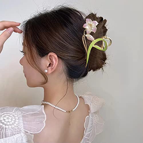 1Pcs Purple Flower Hair Claw Clips Metal Gold Non-Slips Strong Hold Hair Jaw Clips Floral Lily Fashion Hair Barrettes For Women Hair Styling Elegant Hair Clips For Thick Or Thin Hair Accessories #TOP2