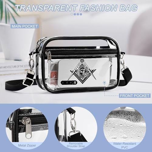 Masonic Freemason Square Compass Clear Stadium Bag Clear Mini Messenger Bags with 2 Compartments Crossbody Bag4