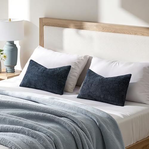 Image of MIULEE Pack of 2 Lumbar Couch Throw Pillow Covers 20x12 Inch Coastal Navy Blue Modern Boho Accent Decorative Pillow Covers Soft Chenille Farmhouse Cushion Covers for Home Decor Bed Sofa Living Room