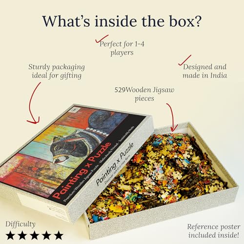 Image of Mystical Bull Nandi(नन्दि) 500 Pieces Premium Wooden Jigsaw Puzzle for Adults and Kids 12+ Years | Indian Artwork Puzzle with Unique Cuts for Gifting | Gifts for Adults Art Lovers