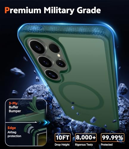 Image of FNTCASE for Samsung Galaxy S23-Ultra Case: Matte Magnetic Translucent Phone Cases Lens Protection Compatible with Magsafe Rugged Protective Cell Cover (C-Dark Green)