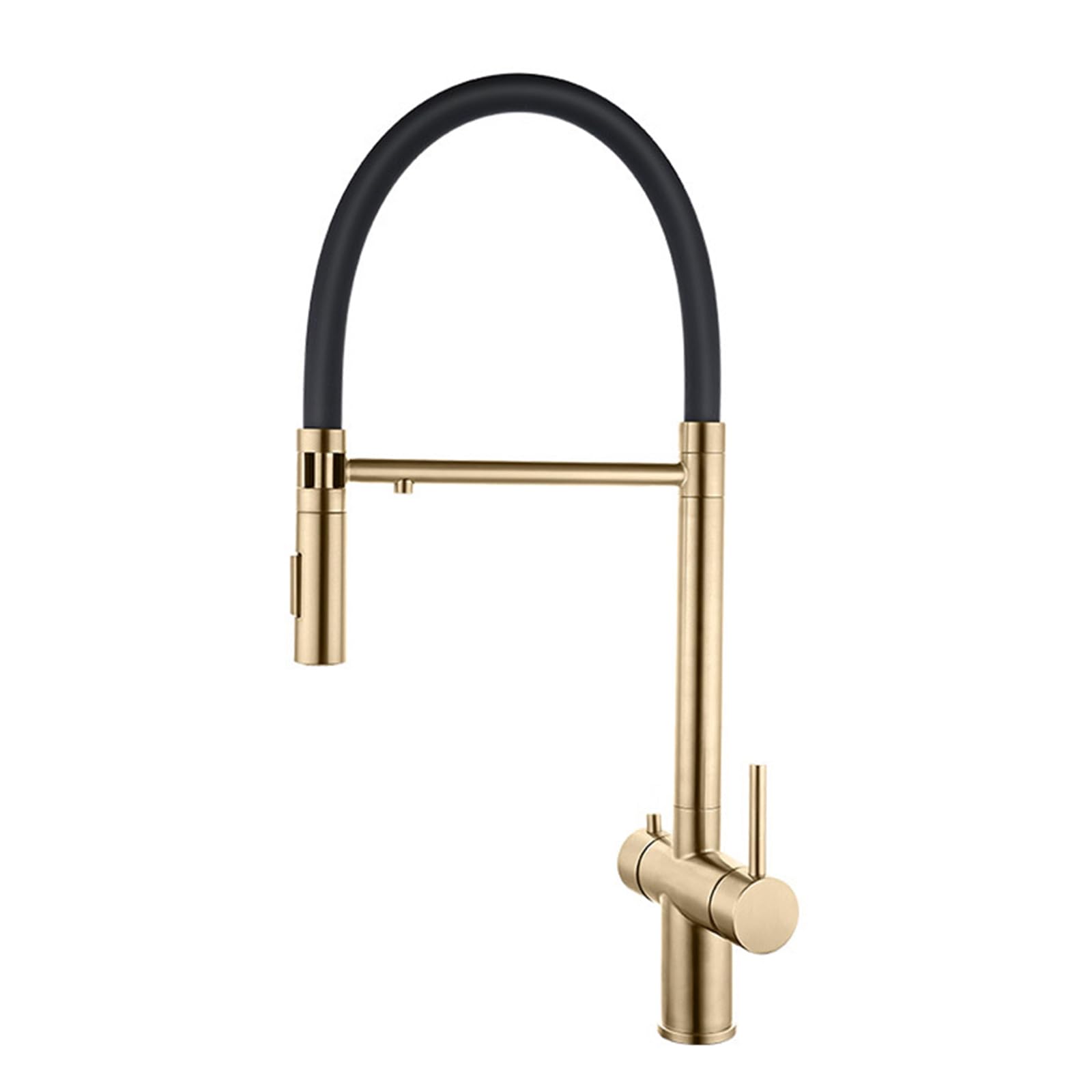 Grifo Mezclador de Cocina y baño Moderno de 3 vías, Giratorio, 2 manijas, Fregadero de Acero Inoxidable, Filtro de Agua Caliente y fría, Oro Cepillado.