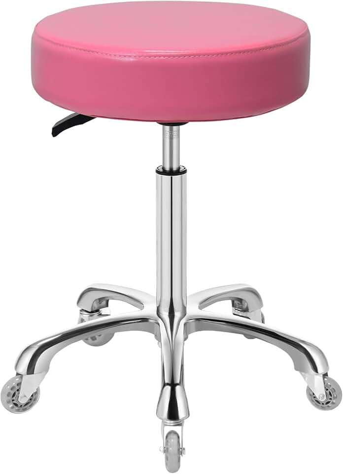 Ainilaily Rolling Stool with Wheels, Heavy Duty 400 lbs Stool for Shop Guitar Lab Tattoo Workbench Medical, Adjustable Swivel Chair (Pink)