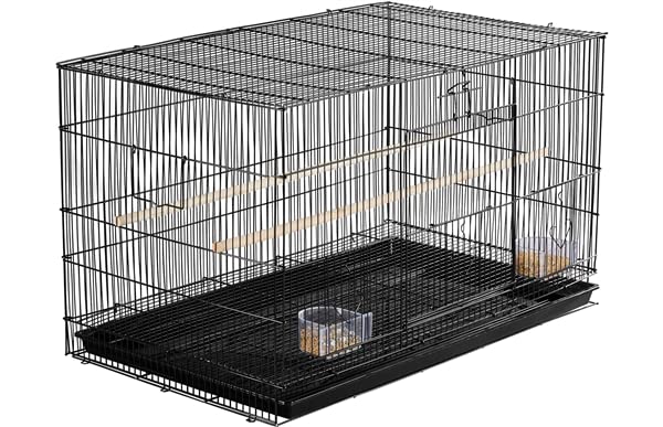 Abician Cage à Oiseaux avec Espace Spacieuse, Plateau Coulissant, 2 Perchoirs en Bois, Petits Oiseaux, Perroquets Perruches Conures Pinsons, 77,5 x 46,5 x 46cm Noir