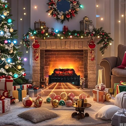 Image of Tangkula 23 Inch Infrared Quartz Electric Fireplace Pinewood Log Heater, Fireplace Insert with Remote Control, Adjustable 3D Flame Colors & Brightness, 8H Timer, Overheat Protection 1500W