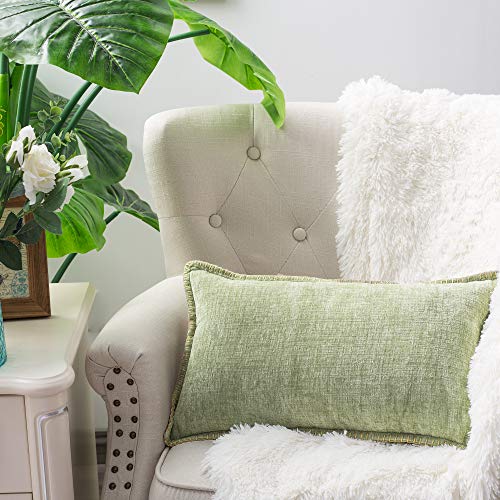 CaliTime Throw Pillow Cases Pack of 2 Cotton Thread Stitching Edges Solid Dyed Soft Chenille Cushion Covers for Couch Sofa Home Farmhouse Decoration 30cm x 50cm Sage - Image 3