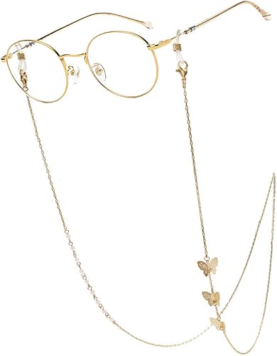 Soporte de máscara de cadena de gafas de moda con pera y mariposa