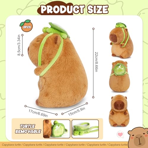 Poptrend Niedliche Capybara Kuscheltier Plüschtier mit Schildkrötenrucksack für Home Deko und Kinder