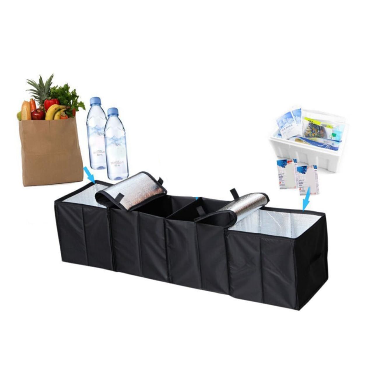 OUNONA 4griglie Organizer per Bagagliaio Auto in Pvc di Contenitore Portaoggetti Pieghevole e Espandibile Grande Capacità per Trasportare Snack Bevande e Attrezzature
