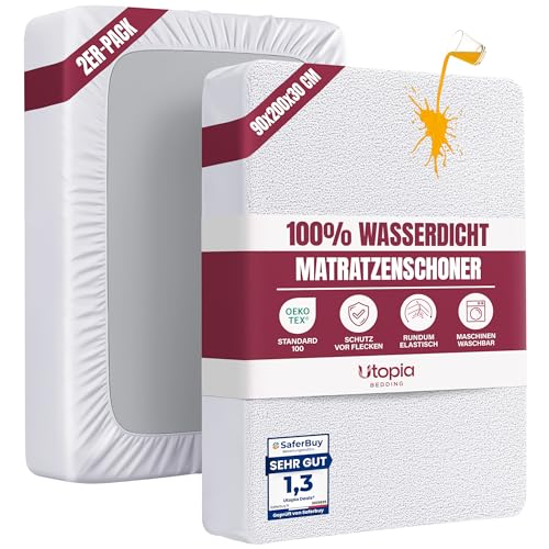 Wasserdichter Matratzenschoner 90 x 200 x 30 cm, matratzenschutz (2er Pack)