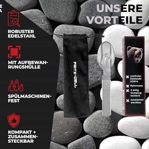 Bundeswehr Edelstahl Besteck 4-Teilig Camping-Besteck Essbesteck für Camping Besteckset Outdoor
