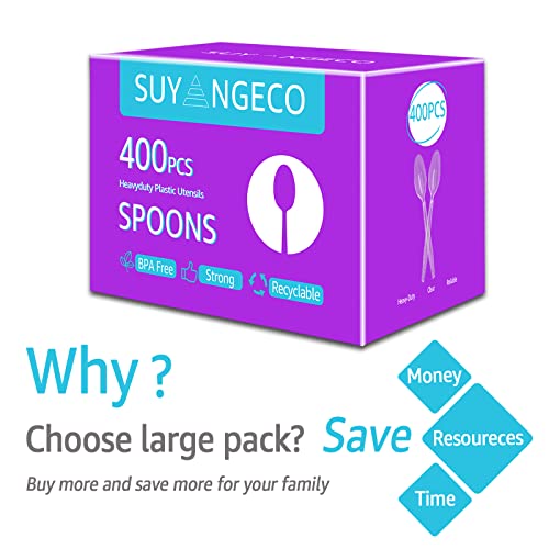[100 Count] Clear Plastic Spoons Heavy Duty Disposable Spoon Reusable Bulk Plastic Utensils Sturdy Cutlery Set Durable Plasticware Silverware For Party,Every Day Use,Picnic,Camping,Wedding,Barbecues #TOP3