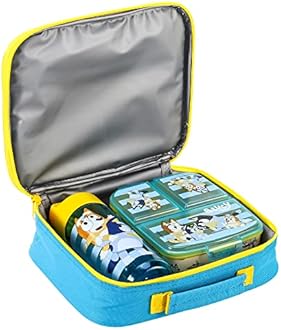 Zawadi Global Bluey Kids Childrens Lunch Box Set – Insulated Lunch Bag, Multicompartment Lunch Box & 540ml Water Bottle - School Travel Lunch Food Set, BPA Free