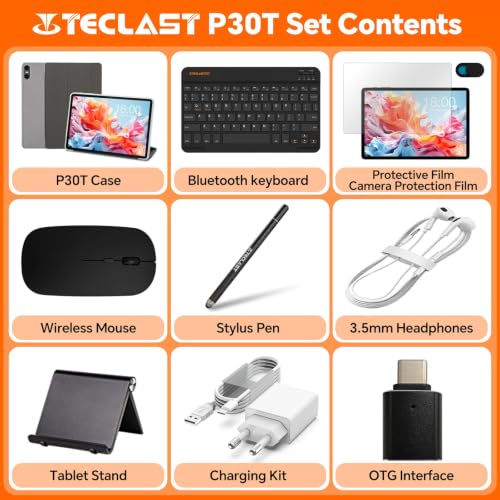 TECLAST P30T Android 16 Tablet 10 Pollici con 10 Accessori, 120Hz Tablets Gemini AI, 16GB RAM+128GB ROM(TF 5TB), 2GHz Octa-Core, 5G WiFi/Widevine L1/GPS/6000mAh, Tastiera+Custodia+Penna+Mouse+Supporto - Immagine 1