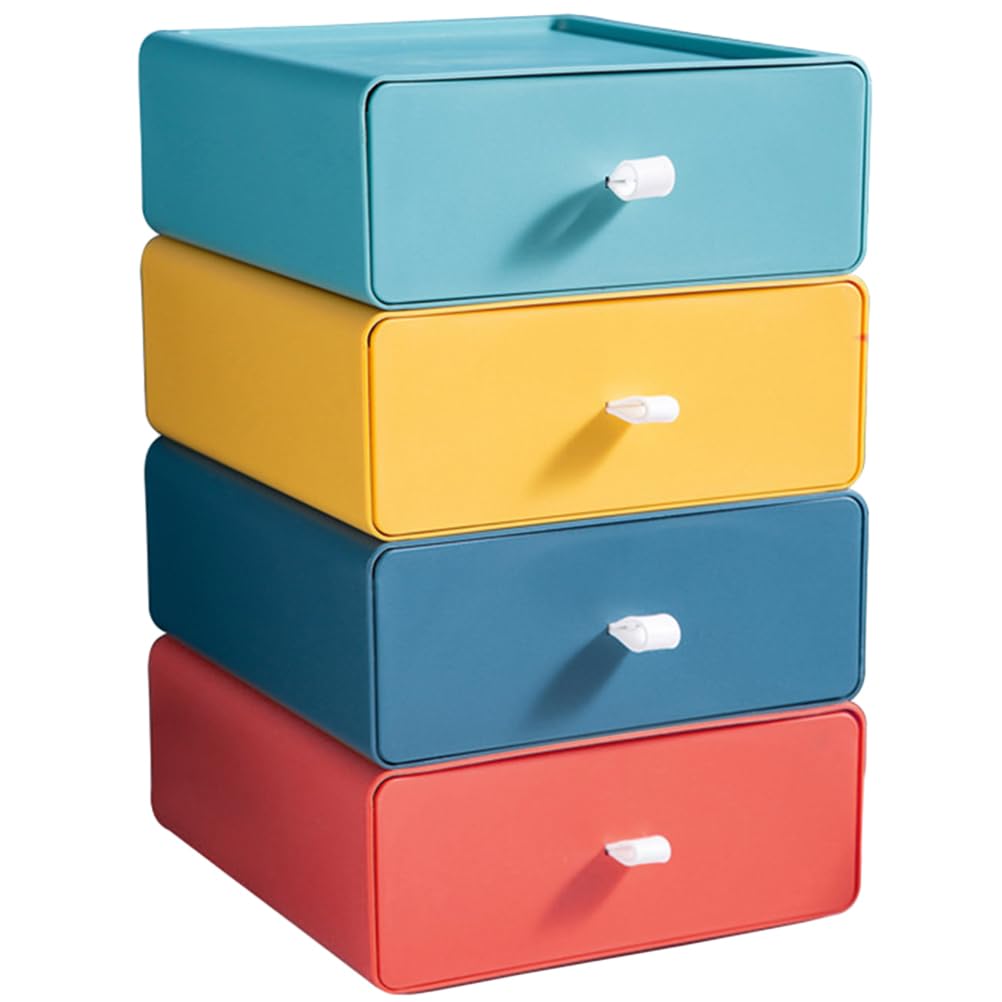 Cajones de Almacenamiento Apilables 4 Piezas, Cajas de Escritorio Multicolor (amarillo, Verde, Azul, Naranja), Organizador de Oficina y Hogar, Estuche Cajón para Documentos