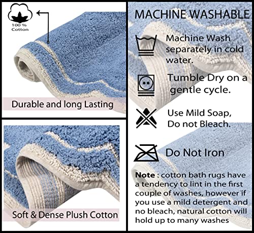 Home Weavers Allure Collection 100% Cotton Tufted Bathroom Rug, Soft and Absorbent Bath Rugs, Non-Slip Bath Carpet, Machine Wash Dry Bath Mats for Bathroom Floor, 21\"x34\" Bath Rug, Blue