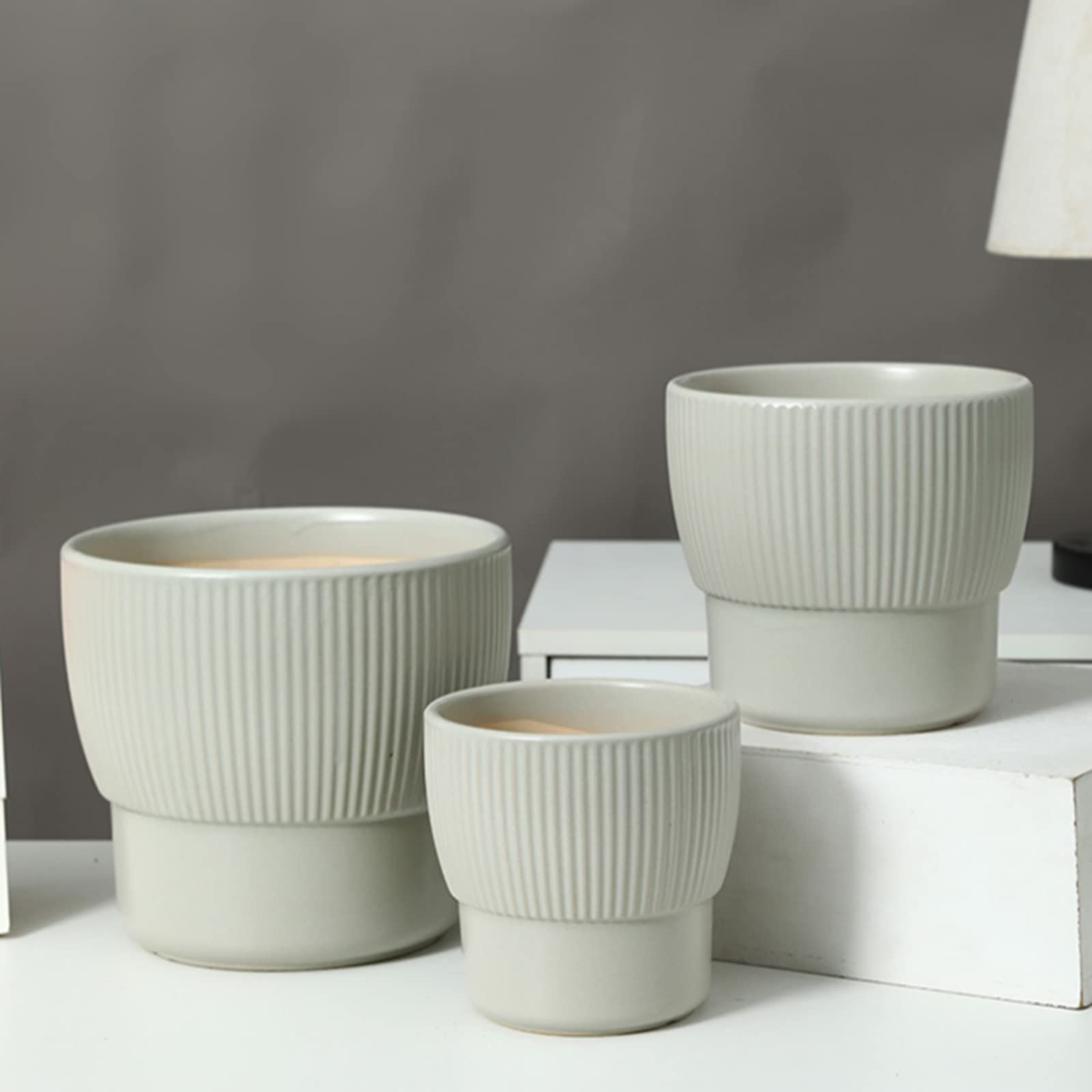 Vasi da Giardino Vaso per Piante a Strisce Verticali, Moderno Vaso da Fiori in Ceramica, fioriera Rotonda con Foro di drenaggio per l'home Office all'aperto/Interno