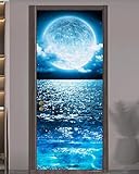 FLFK Door Sticker - Door Mural Peel and Stick, Removable Self-Adhesive Ocean Moon Wallpaper for Home Decor, 30.3 'W x 78.7 'L, Set of 2 Sheets