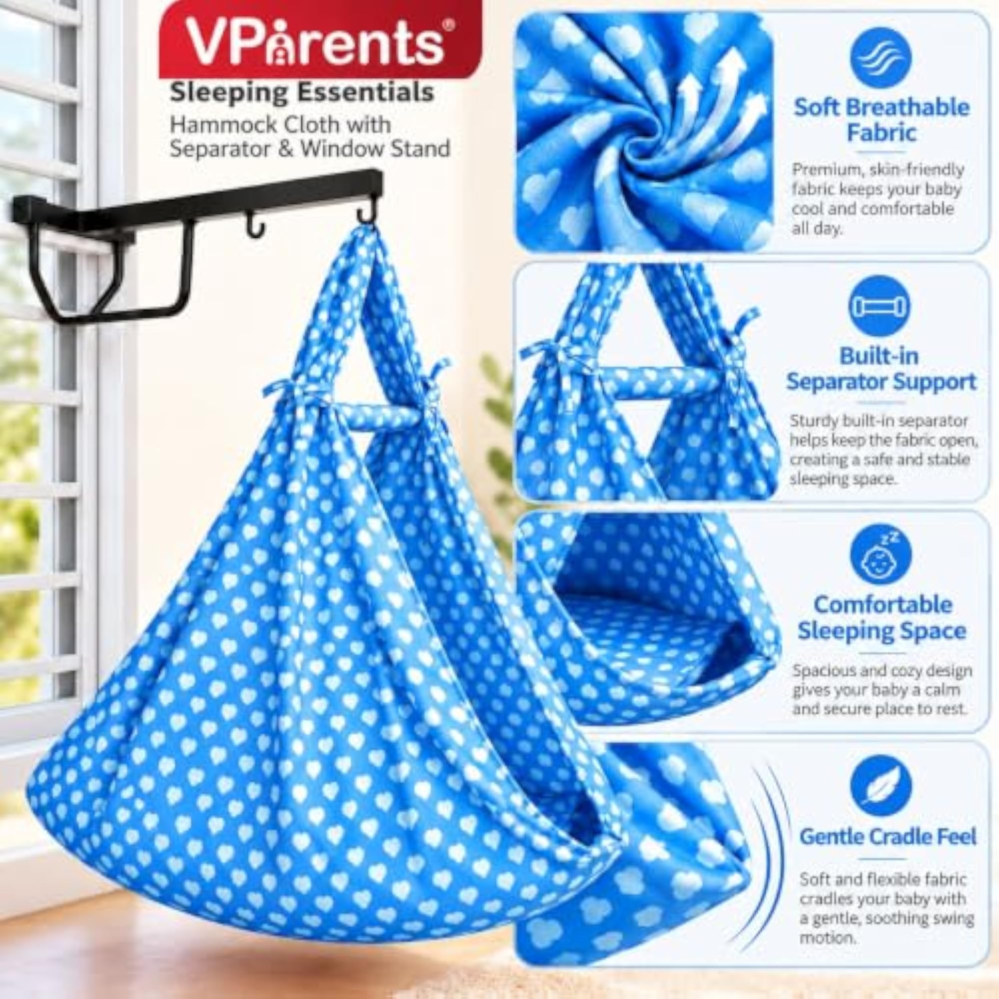 Hammock Cloth with Separator & Window Stand, Rosy Blue