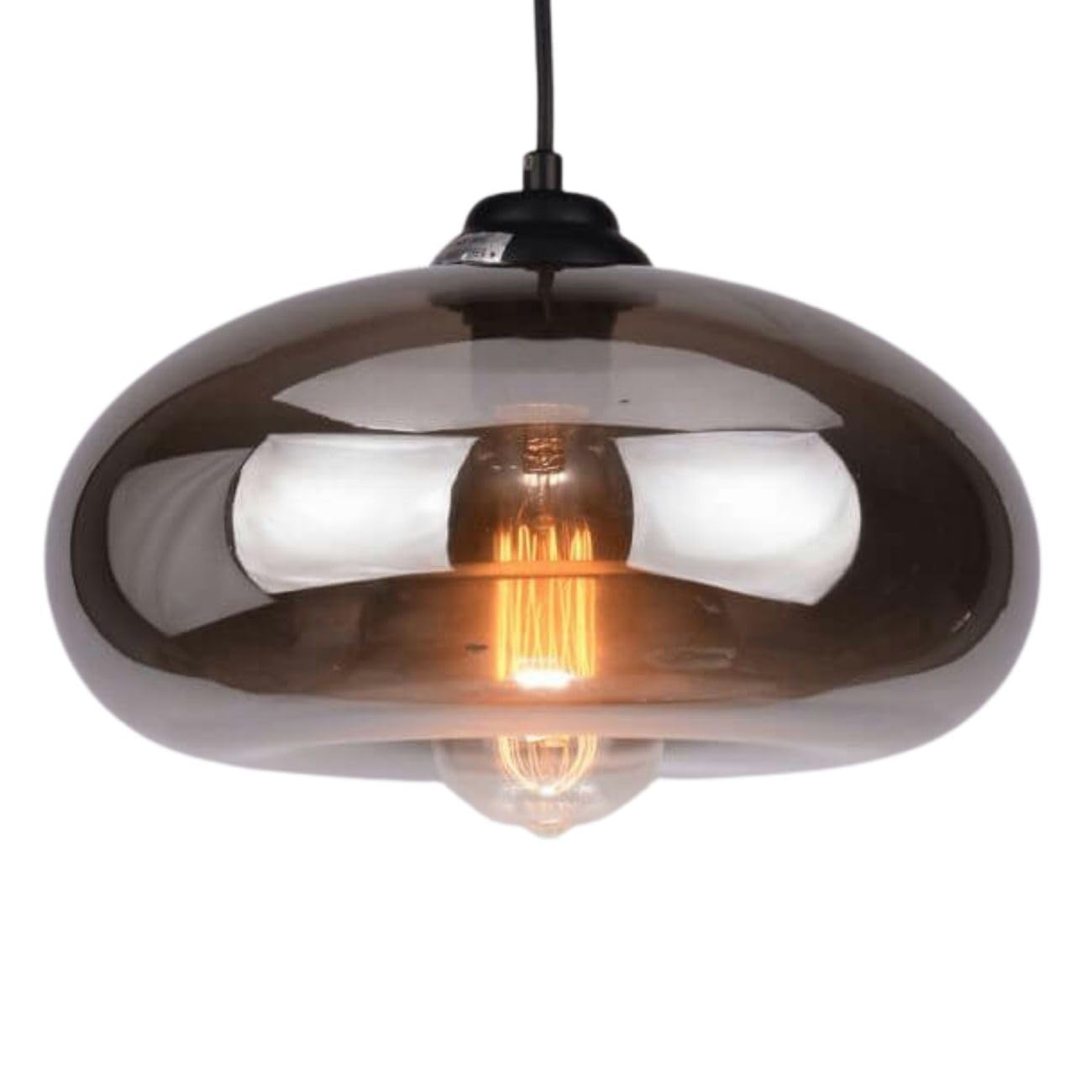 KOSILUM - Suspension goutte d'eau verre fumé noire - Ellipse - Lumière Blanc Chaud Eclairage Salon Chambre Cuisine Couloir - 1 x 60W - - E27 - IP20