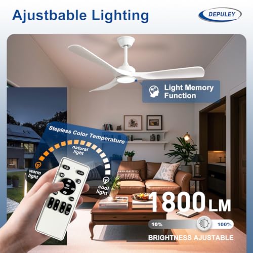 Image of Depuley Ceiling Fan with Light and Remote: 52 Inch White 3 Blade Outdoor Fans for Patios - Dimmable Indoor Fan with Remote Control Fandelier Ceiling FansUltra Quiet DC Motor Reversible 6 Speed Timer