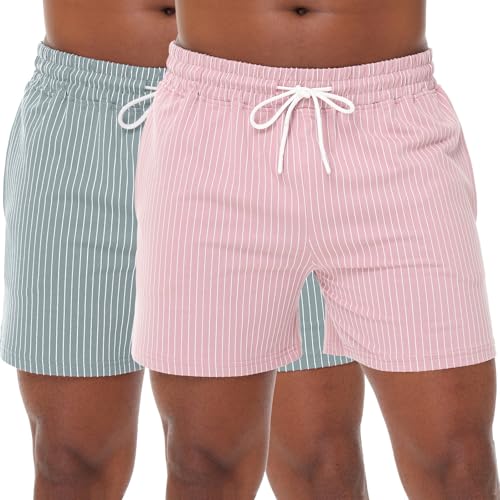 Mens Shorts 5" Casual Summer Stripes Elastic Waist Classic Fit Daily Wear Jogger Workout Cotton Shorts2