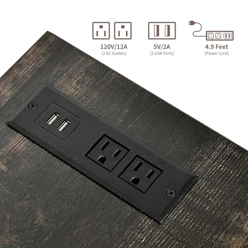 DWVO Farmhouse TV Stand with Power Outlet for TVs up to 65 Inch, Entertainment Center with Adjustable Shelf and Open Shelves, Media Console TV Cabinet for Living Room, Dark Rustic Oak, 59 Inch