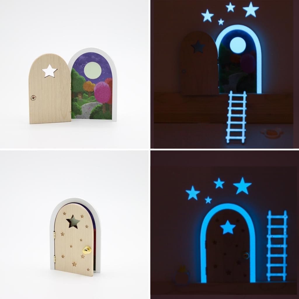 Qué Kawaii® ORIGINAL Kit ratoncito Pérez MÁGICO. Puerta NATURAL de ABETO QUE ABRE Y BRILLA EN LA OSCURIDAD!!!.. + caja guarda dientes de haya+complentos+certificados. GRATIS CUENTO + DIARIO — view 5