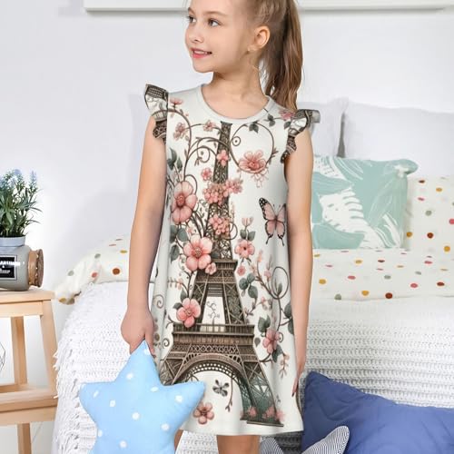 Augenstern Flutter Sleeve Nightgown Pajama Gown Romantic-Paris-Eiffel-Tower Easy Pull-On Sleepwear Nightdress4