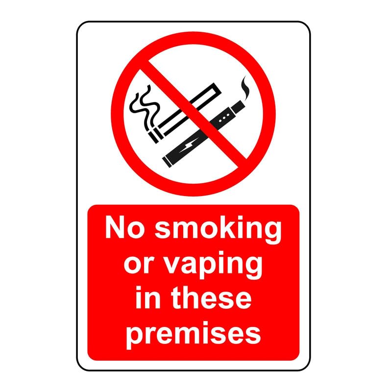 No smoking or vaping in these premises sign - 3mm Aluminum Dibond high-visibility and durability for indoor/outdoor usage (200mm x 150mm) Ensures Safety Within 5m Viewing Distance.