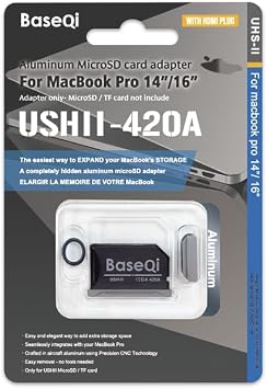 BaseQi UHS-II Aluminum microSD Adapter for MacBook Pro 14" & 16 2021 M1/ 2022 M2 / 2023 M3 / 2024 M4 Space Black, Adapter