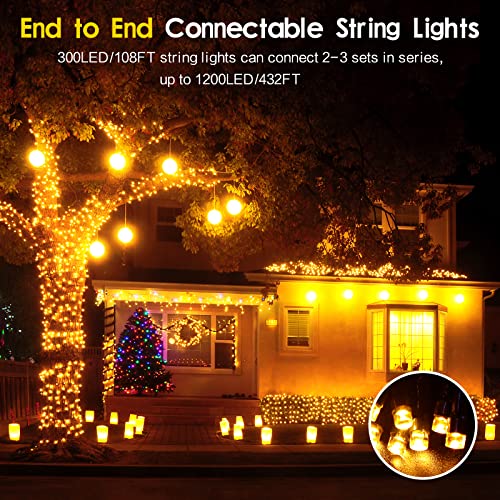 Techip 300Led Christmas String Lights Outdoor Indoor Plug In Fairy String Lights Warm White 108Ft 8 Modes Waterproof Connectable Halloween Christmas Decorative Lights For Xmas Tree Wedding Party #TOP1