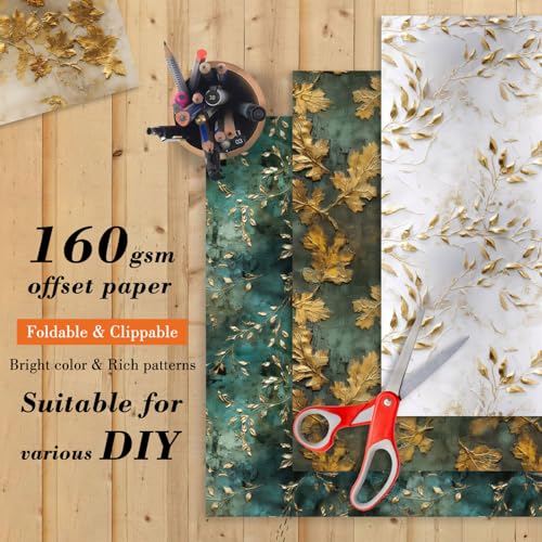 image for EAMOTOL Golden Leaves Scrapbook Paper Pad, 24 Sheets 6 x 6 Inch Vintag