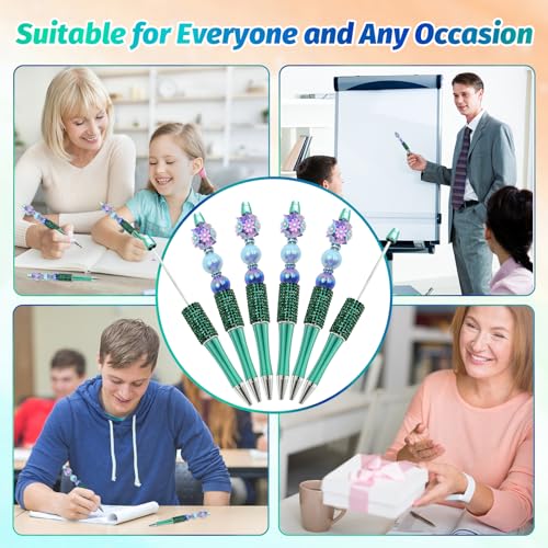 Image of 150 Pcs DIY Diamond Beadable Pen Kit - 50 Plastic Rhinestone Beaded Pens Bulk with Refills & Bags - Fancy Cute Glitter Pens for Crafting, Students & Teachers - School Supplies (Green)