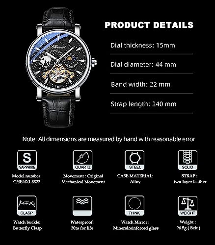 Image of FORSINING Men's Watch Luminous Starry Sky with Moon Phase Tourbillon, Mechanical Automatic Self-wind Fashion Watches, Stainless Steel Case Leather Belt Wristwatch