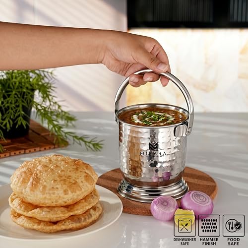Image of MIKARA Dal Serving Bucket Stainless Steel Bucket for Serving Dal (1000 ml (Hammer Design))