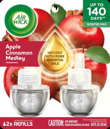 Image of Air Wick Plug in Scented Oil Refill, 2ct, Apple Cinnamon Medley, Fall Scent, Essential Oils, Air Freshener