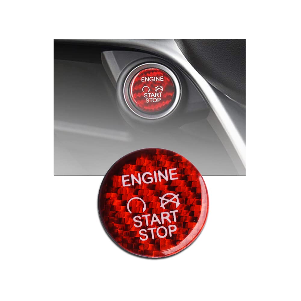 ontto Fibra di Carbonio Auto Start Stop Engine Pulsante Adesivo per Ford Mustang Interruttore di Accensione Pulsante Copertura Adesivo Trim Decorazione-Rosso