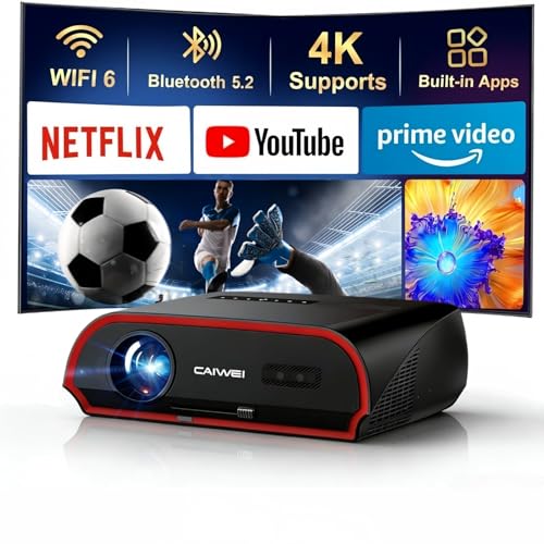 Ultra HD Projector 4K Support, LED LCD Movie Gaming TV Projector with Apps, WiFi, Bluetooth...
