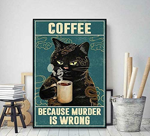 Indoor Wall Decor Retro Metal Tin Sign Pet Cat Lovers Cat Tattoo Coffee Men Cave Bar Club Cafe Store Living Room Bedroom Personalized Aluminum Signs 8 x 12 inch