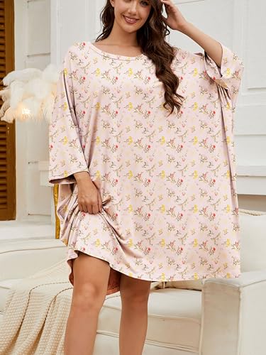 Image of Chunoy Women Oversized Nightgown Short Sleeve Sleepwear Dress with Pockets