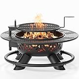 OLYMPIA OUTDOORS 47 Inch Heavy Duty Steel Fire Pit with Grill, Large Outdoor Fire Pits for Outside Wood Burning, BBQ