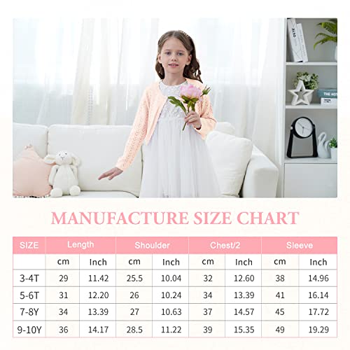 Trendstitch Girls' Crochet Knitted Cardigan Sweater Bolero Shrug Kids Long Sleeve Button Closure Cropped Knitwear Cover Up,Light Peach Pink,9/10 #TOP5