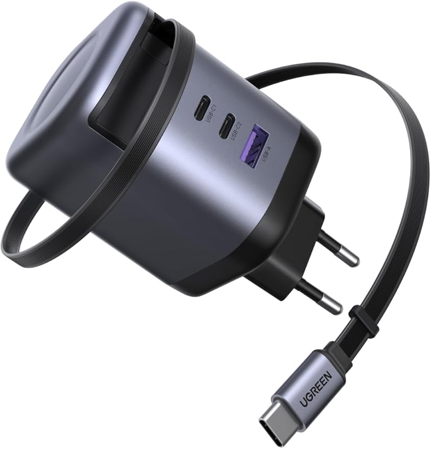 UGREEN Nexode Cargador USB C GAN con Cable Retráctil 100W, Carga Rápido con 4 Puertos, Compatible con MacBook Pro/Air, Galaxy S-A, iPhone 17 Pro MAX Air/Serie 16-8, iPad oferta Amazon